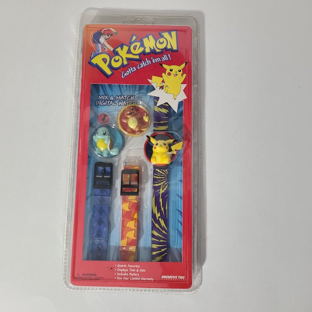 Vtg 1999 Pokemon Mix&Match Digital Watch Pikachu/Squirtle/Charmander NOS Sealed
